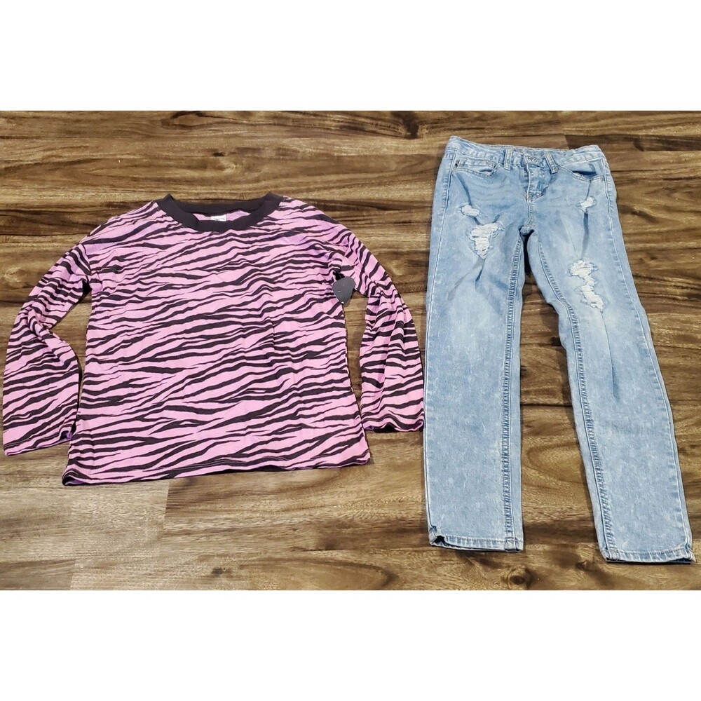 NWT Girl's Size 7/8 8 Pink Zebra Print LS Shirt & Vigoss The Ace Jeggings Jeans
